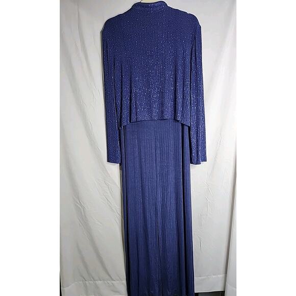ALEX EVENING Two-Piece Set Size 16 Blue Long Sleeveless Dress & Sparkle Jacket - Picture 2 of 10
